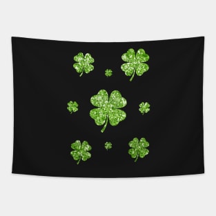 St Patricks Day, Green 4 Leaf Faux Glitter Clovers Tapestry