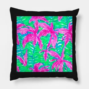 Pink palms tropical forest watercolor seamless pattern Pillow