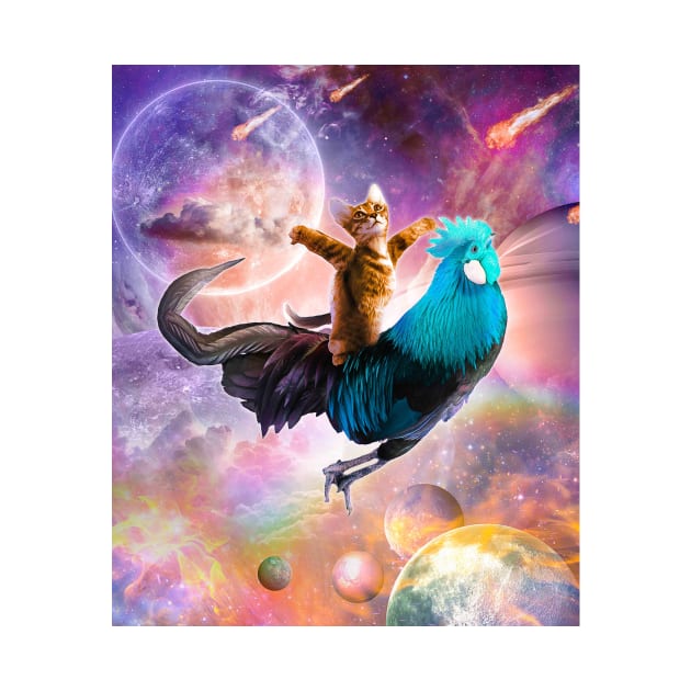 Galaxy Space Cat Riding Chicken - Rainbow by Random Galaxy