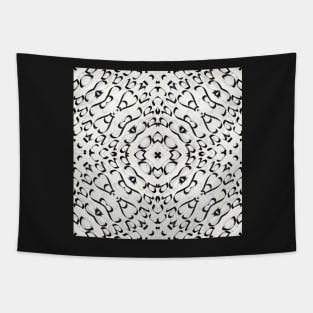 Grey and black circle pattern calligraphic shapes and letters mandala style Tapestry