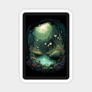 Magical Cavern Oasis Fantasy Illustration Magnet