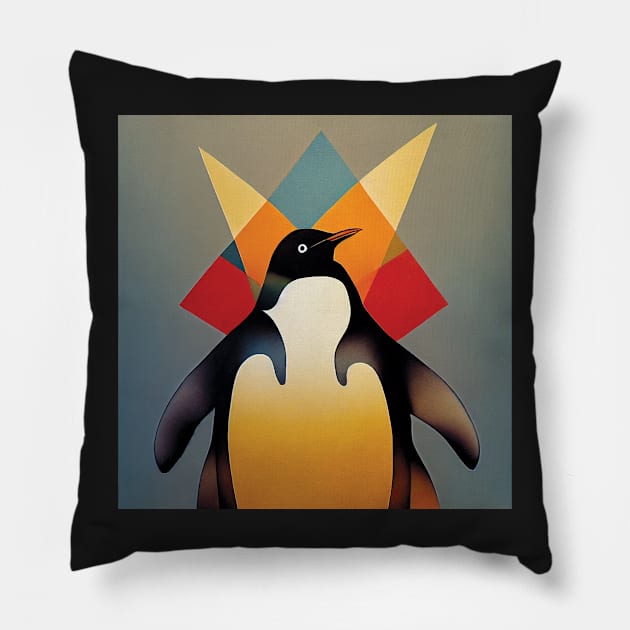 Colourful Abstract Penguin Pillow by Geminiartstudio