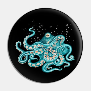 Teal Green Octopus and the Bubbles Pin