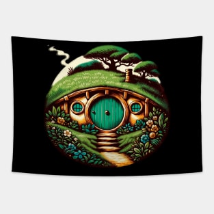 Enchanted Hobbit Haven: Whimsical Fantasy Door Art Tapestry