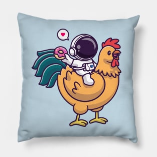 Cute Astronaut Riding Chicken And Holding Donut Cartoon Pillow