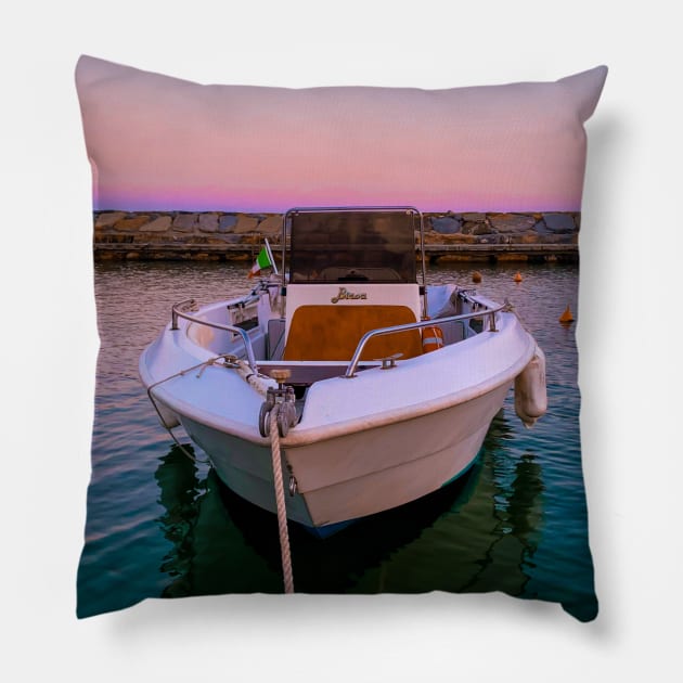 Summer Sunset Boat Seaport Italy Pillow by eleonoraingrid