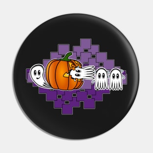 Funny Halloween Pumpkin Eating Ghost, retro gamers Pin