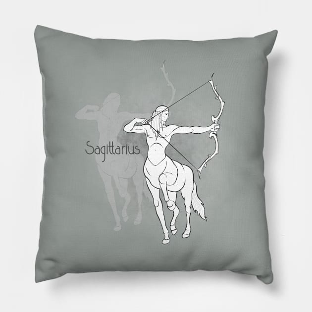 Zodiac sign Sagittarius - Black and white lineart Pillow by Red Fody