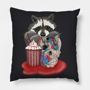 Raccoon drinks cocktail with skull Pillow