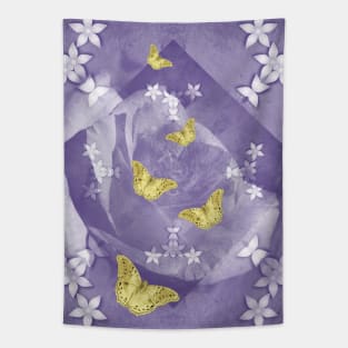 Secret Garden in Ultraviolet with Gold Butterflies Tapestry