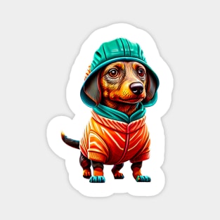 Cozy Charm: Sweet Dachshund in a Soft Salmon Sweater Magnet