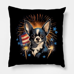 chihuahua firework 4th of July Pillow