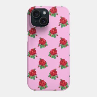 Red vintage roses on pink Phone Case