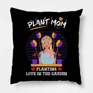 Plant mom planting love in the garden purple Pillow