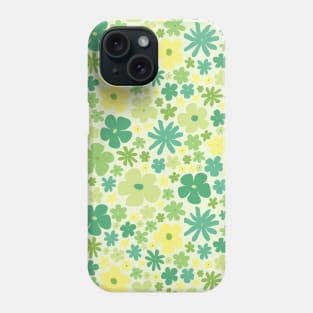 retro green florals, lime green, groovy 60s pattern, 70s flowers, green flowers, girly, for teen girl Phone Case