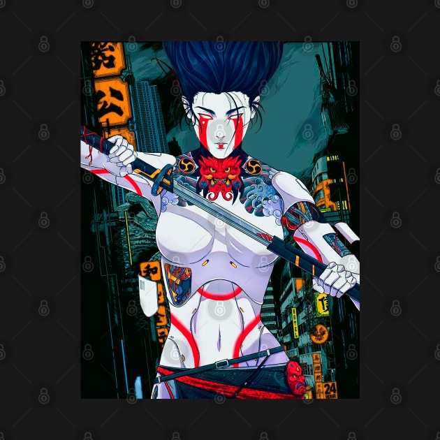 Vaporwave Samurai Cyberpunk Goth Dystopian Cyborg Girl by OWLvision33