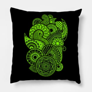 Abstract Mandala design (green on black) Pillow