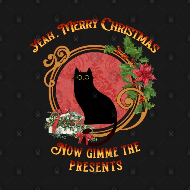 Grumpy black cat merry christmas, Festive black cat by Catmaleon Design