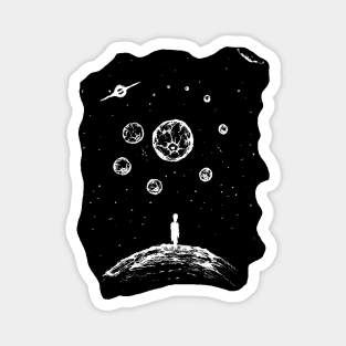 Outlander - Cosmic Traveler on Distant Planet | Minimalist Black & White Space Art Magnet