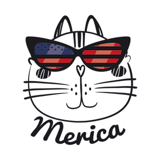 Merica Memorial Day Cat Funny American Flag T-Shirt