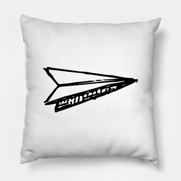 Paper Airplane Doodle Black Pillow by Mijumi Doodles