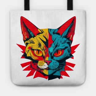 Funky Cat Head Pop Art Tote