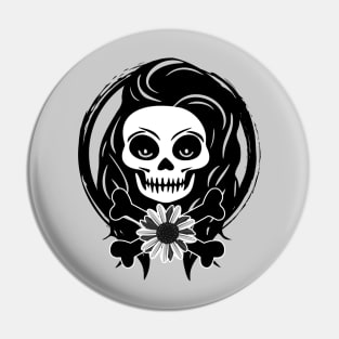 Florist Skull and Flower Black Logo Pin