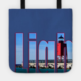 Charlevoix Lighthouse Photo Text Tote