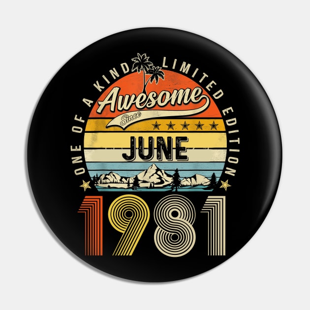 Awesome Since June 1981 Vintage 42nd Birthday Pin by Mhoon 