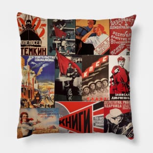 Soviet Socialist Propaganda Poster Collage Pillow