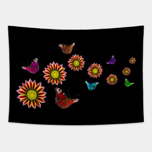 blooming garden, colorful butterflies Tapestry