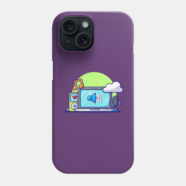 Cloud Music with Laptop, Microphone, Music Player and Note of Music Cartoon Vector Icon Illustration Phone Case by Catalyst Labs