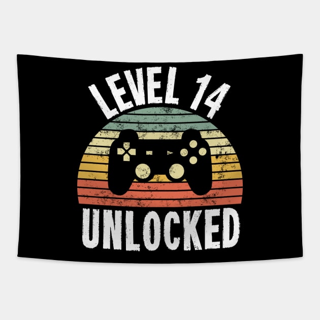 Level 14 Unlocked T-Shirt - 14th Birthday Gamer Gift - Fourteenth Anniversary Gift Tapestry by Ilyashop