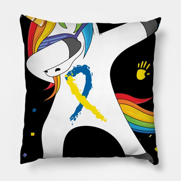 Dabbing Unicorn Down Syndrome Awareness Pillow by nadinecarolin71415