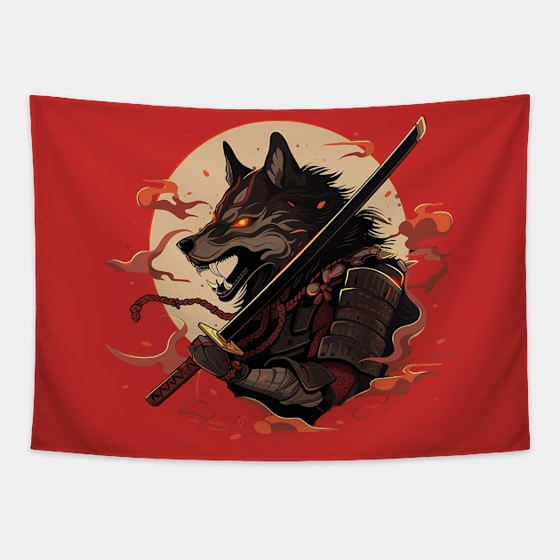 samurai wolf Tapestry by fancy ghost