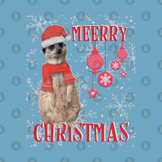 Merry Christmas (Meerry) - Meerkat in Christmas hat & scarf with snowflakes by Off the Page