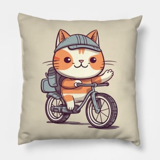 Funny cat rides bicycle Pillow