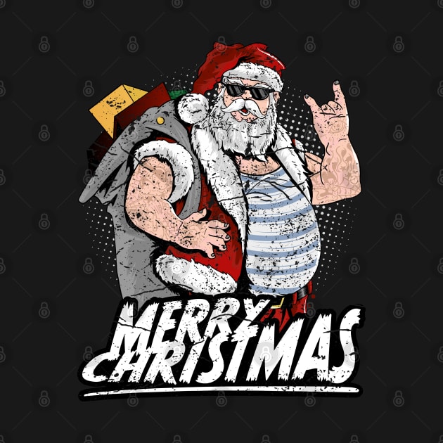 Merry Christmas cool tattooed santa claus with sunglasses by RockabillyM