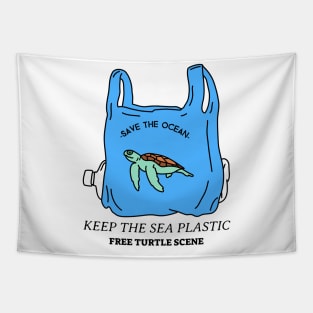 Save The Ocean, Keep The Sea Plastic, Free Turtle Scene Tapestry