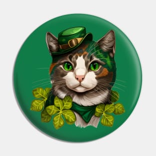 Happy Cute Cat St. Patrick's Day Pin