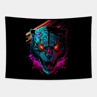 Tiger Head Retrowave Synthwave - 1980's Animal Print Tapestry