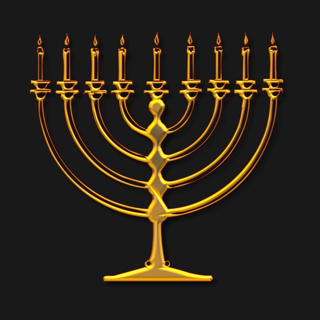 Golden 3-D Look Jewish Menorah by Artist4God