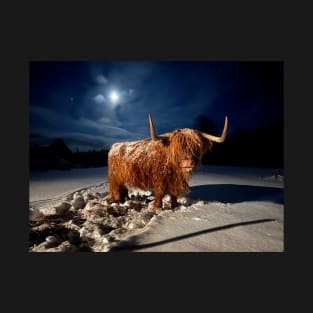 Scottish Highland Cattle Cow and Moon T-Shirt