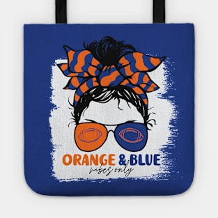 Orange and Blue Vibes Only Football Mom Messy Hair Gameday Tote