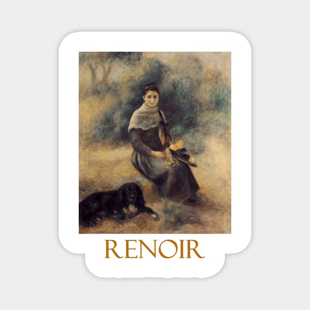 Young Girl with a Dog by Pierre-Auguste Renoir Magnet by Naves