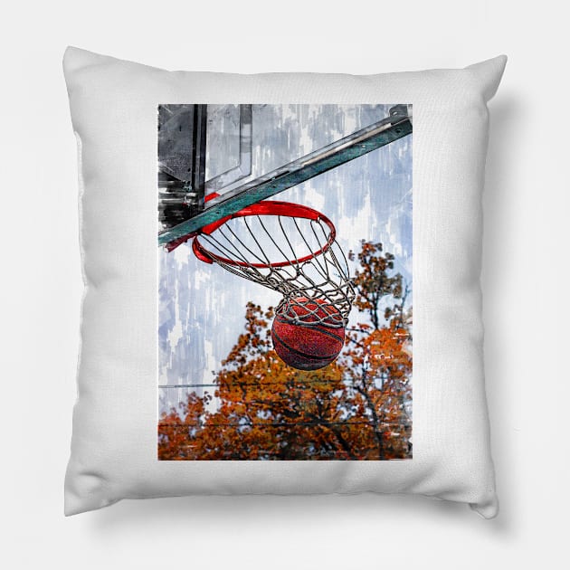 Basketball In Hoop Marker Sketch Pillow by ColortrixArt