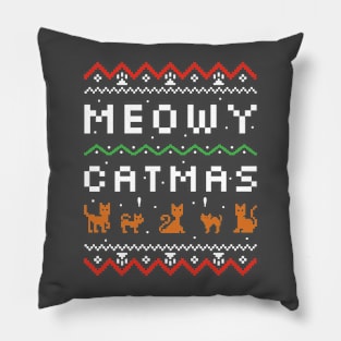 Meowy Catmas | Funny Ugly Sweater Sayings Pillow