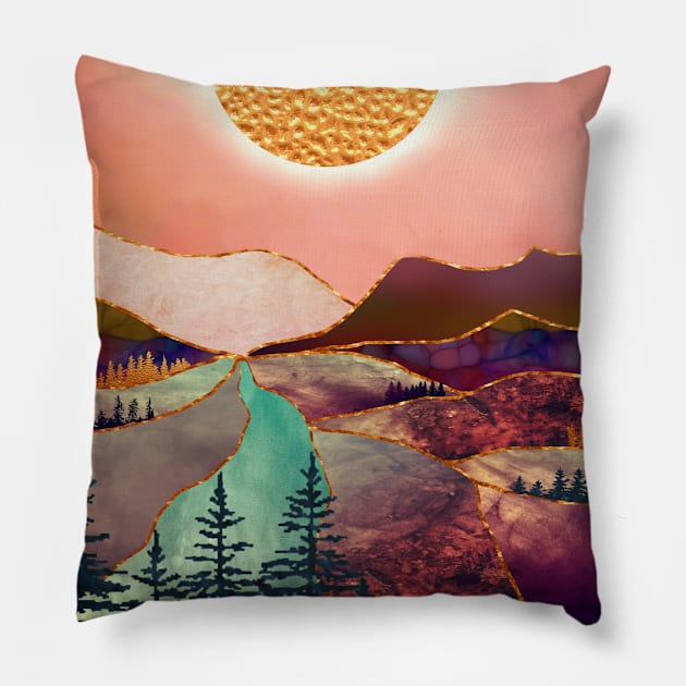 Mountain view landscape Pillow by redwitchart