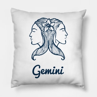 Gemini Zodiac Horoscope Two Women Faces with Flower Sign and Name Pillow