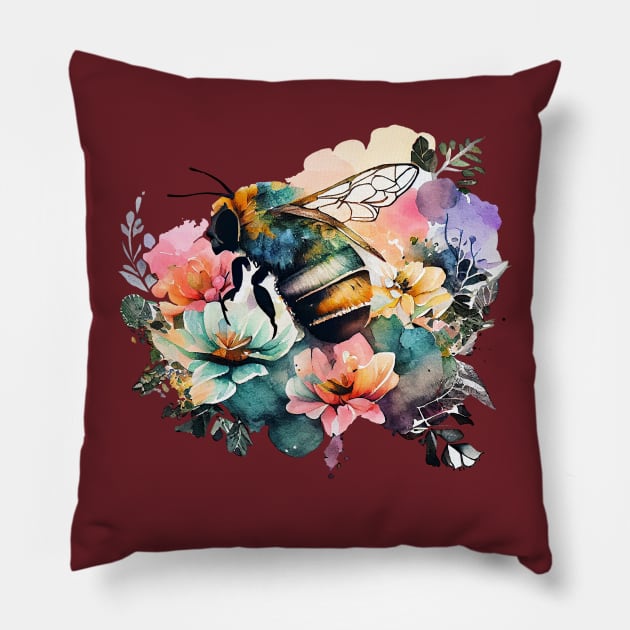 Floral Bee Watercolor 3.0 Pillow by CreativeDesignsx